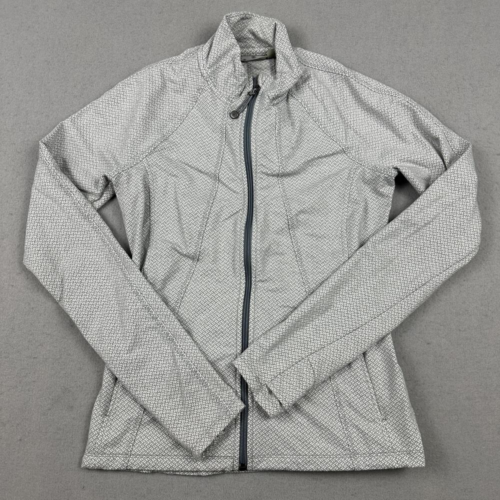 Athleta Jacket Women Small Gray Geometric Full Zip Thumbholes Zip Pockets S